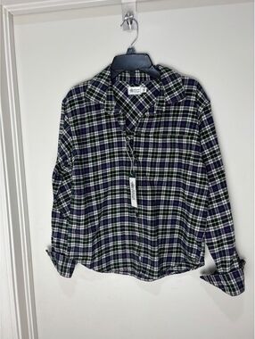 Alpine Design Women’s LG Navy Cream Plaid Midweight Flannel Shirt NWT Cotton